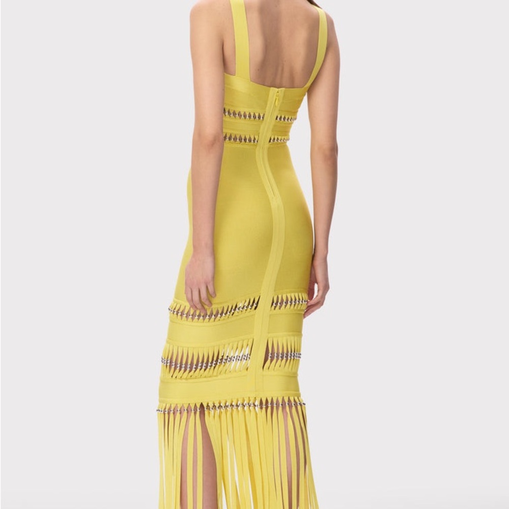Yellow Sleeveless Fringe Bandage Dress - Picture 5 of 5